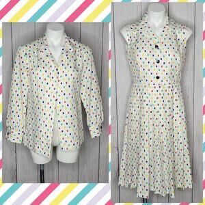 Vintage Rainbow Polka Dot 2 Piece Set, Dress and Matching Jacket